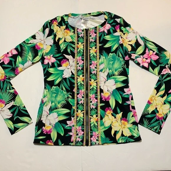 Tommy Bahama Orchid Garden Swim Rash Guard Top Full Zip Size XS UPF 50 NWT